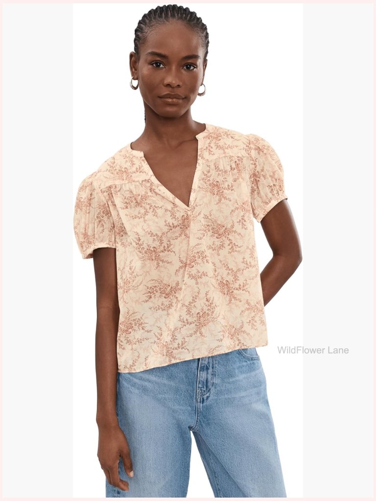 Short Sleeve V-Neck Floral Blouson Top